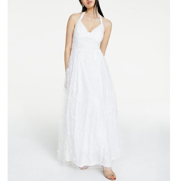 Jump Dresses & Skirts - Jump Apparel Junior Womens White Embroidered Halter Neck Long Party Dress Size 0